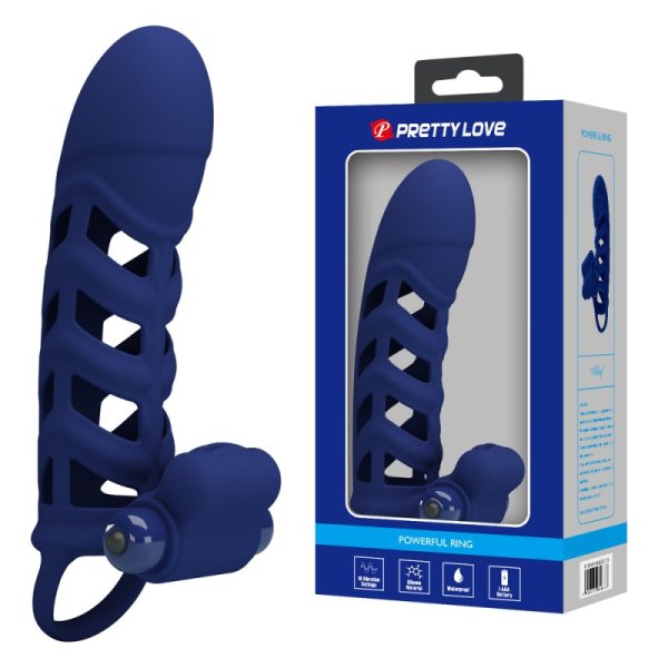(image for) Prettylove Dark Blue Vibrating Fishnet Penis Sleeve