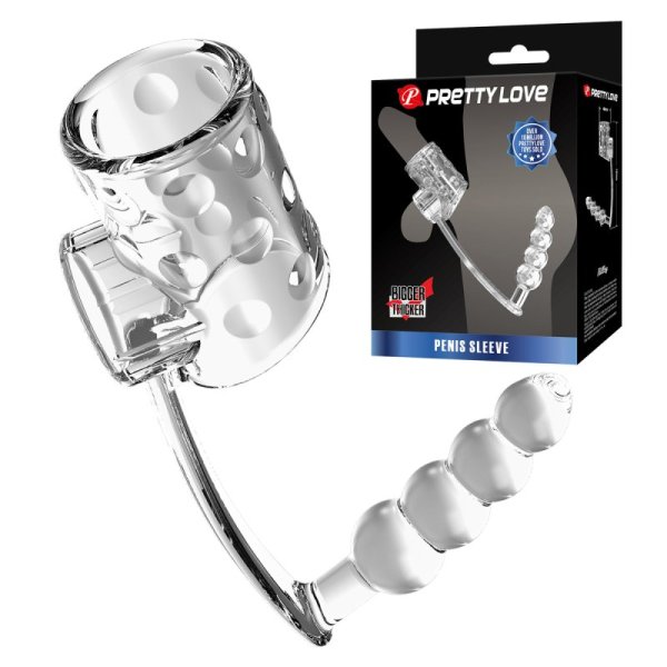 (image for) Crystal Penis Sleeve With Anal Beads