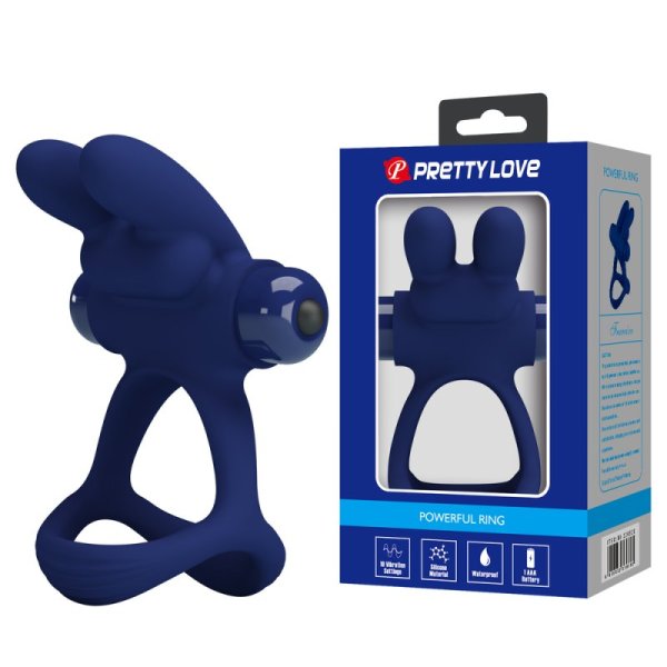(image for) Prettylove Dark Blue 2in1 Vibrating Bunny Cock Ring