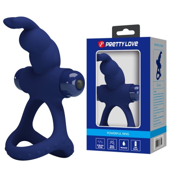 (image for) Prettylove Dark Blue 2in1 Vibrating Rabbit Cock Ring
