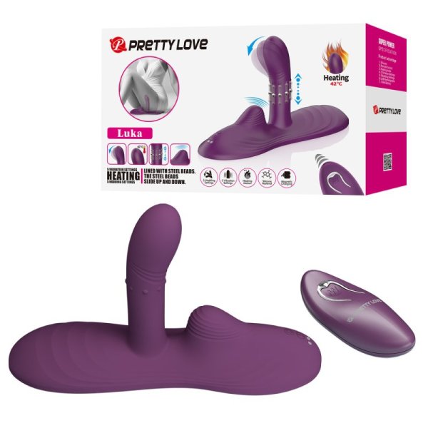 (image for) Prettylove Beaded Thrusting Heating Remote Dildo Grinder