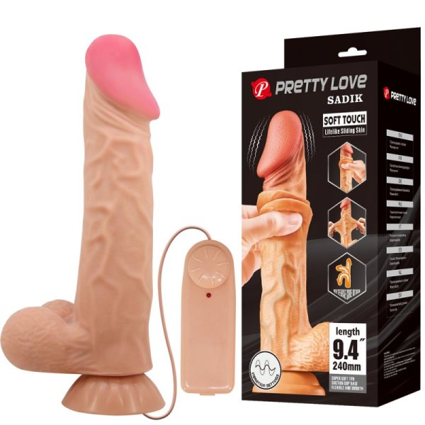 (image for) 9.4" Lifelike Slide Skin Vibrating Realistic Dildo