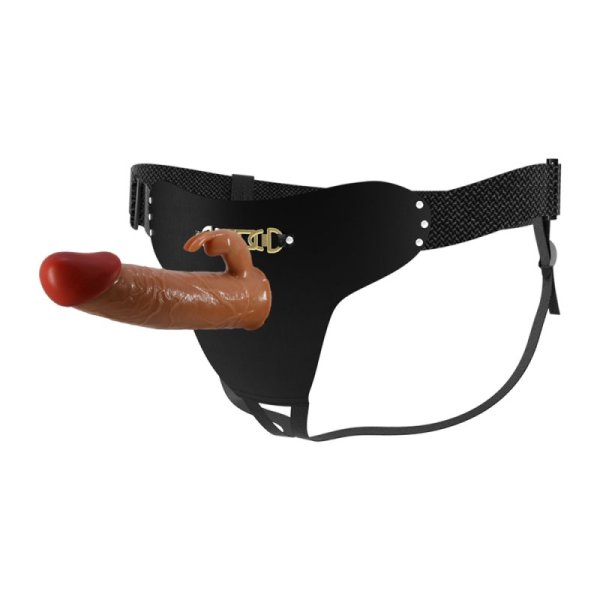 (image for) 7.4" Vibrating Rabbit Dildo Universal Strap On Harness