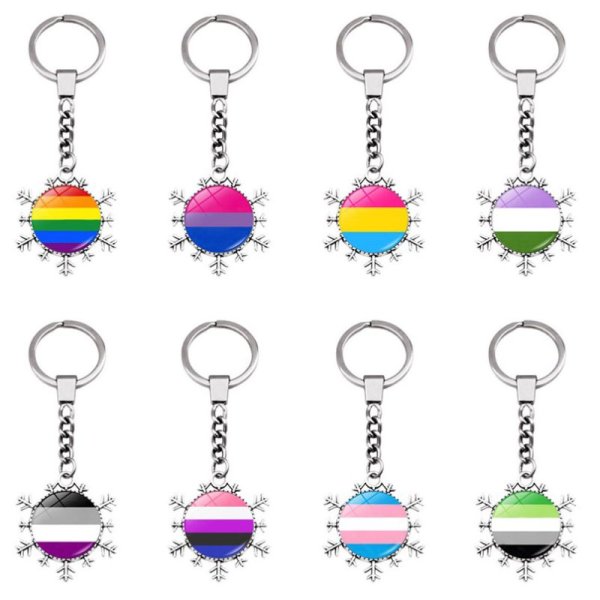 (image for) D707 Rainbow Gay Pride Flag Key chain Snow Pendant Key Ring