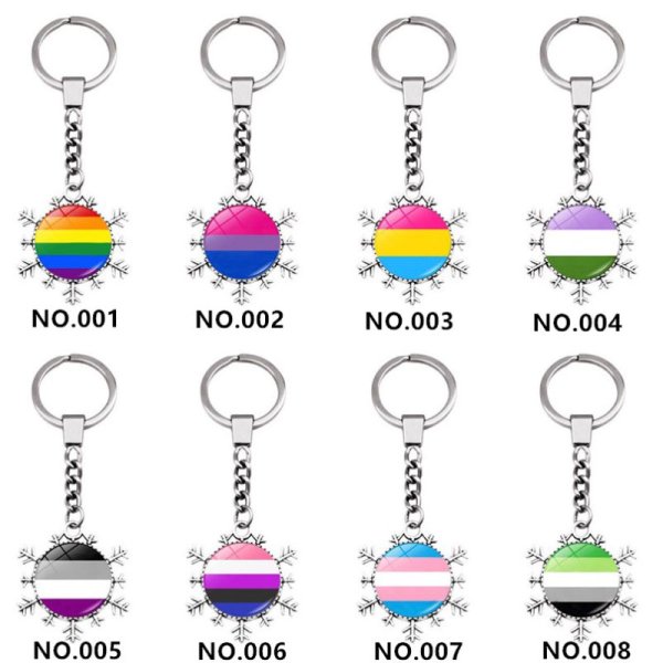 (image for) D707 Rainbow Gay Pride Flag Key chain Snow Pendant Key Ring