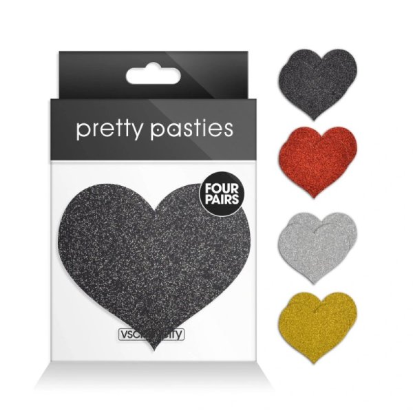 (image for) Glitter Heart-Assorted( Silver,Gold,Red Black) -4 Pair