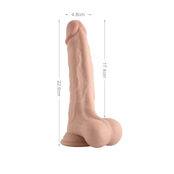 (image for) 9'' Sliding Skin Dual Layer Dong- Whole testicles Balls