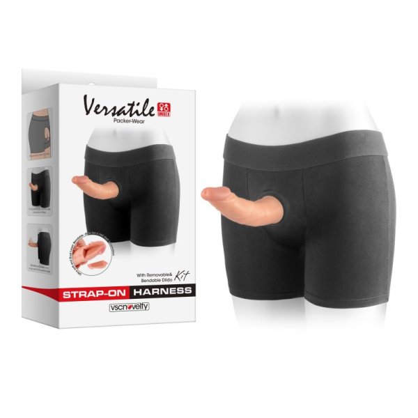 (image for) Packer-Wear Unisex Strap-On Harness Boxer Shorts Kit with Dual Layer Bendable Dildo 7.5”