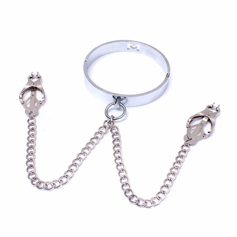 (image for) Chrome M Slave Collar With Japanese Clover Clamps