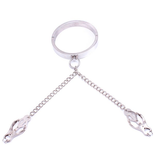 (image for) Chrome Slave Collar With Japanese Clover Clamps