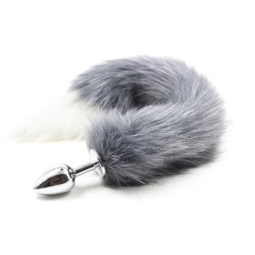 Fox Tail Metal Anal Plug - Gray & White Tail