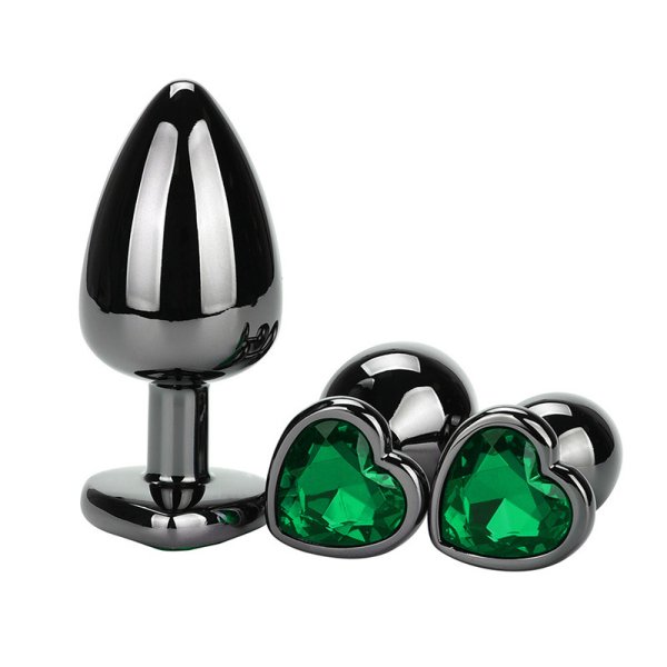 (image for) Heart Jeweled Stainless Steel Butt Plug - Black