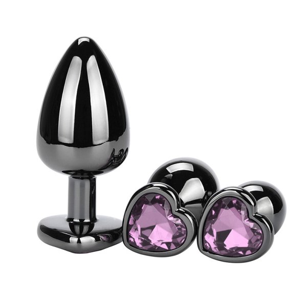 (image for) Heart Jeweled Stainless Steel Butt Plug - Black