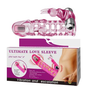 Crystal Pink Dual Vibration Rabbit Fishnet Penis Sleeve