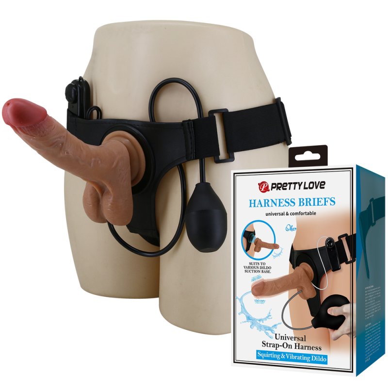 (image for) Squirting & Vibrating Dildo Strap On Harness