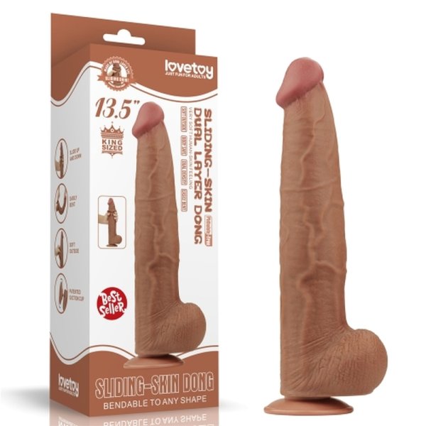 (image for) 13.5" King Sized Sliding Skin Dual Layer Dong