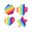 (image for) Pride Heart & Flower & Cross & Star -4 Pair