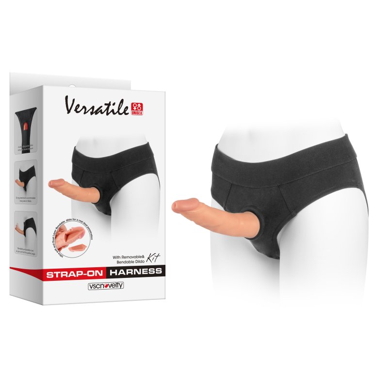 (image for) Versatile Unisex Strap-On Harness Briefs Kit with Dual Layer Bendable Dildo 7.5”