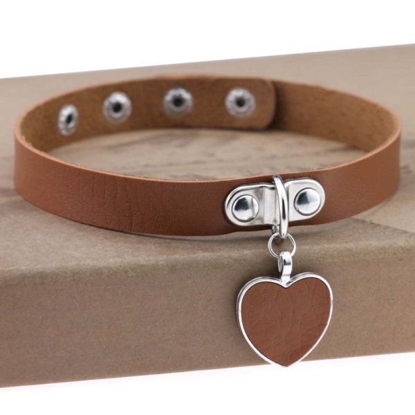 (image for) Punk Goth Heart Pendant Necklace Leather Collar