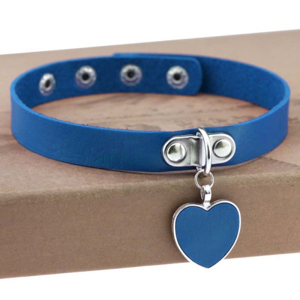 (image for) Punk Goth Heart Pendant Necklace Leather Collar