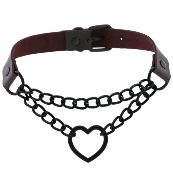 (image for) Black Heart Ring Chain Neck Necklace