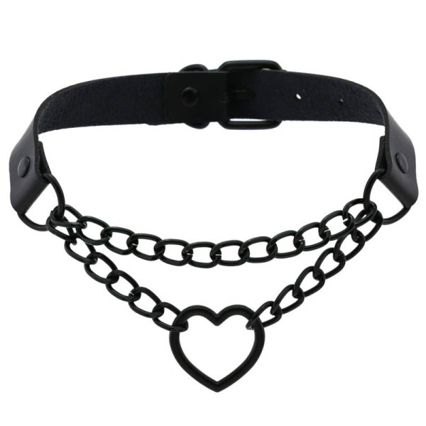 (image for) Black Heart Ring Chain Neck Necklace