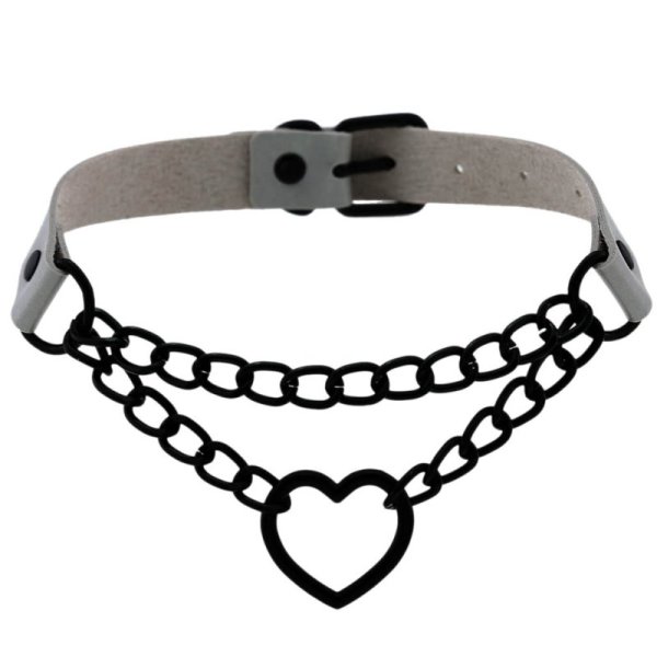 (image for) Black Heart Ring Chain Neck Necklace