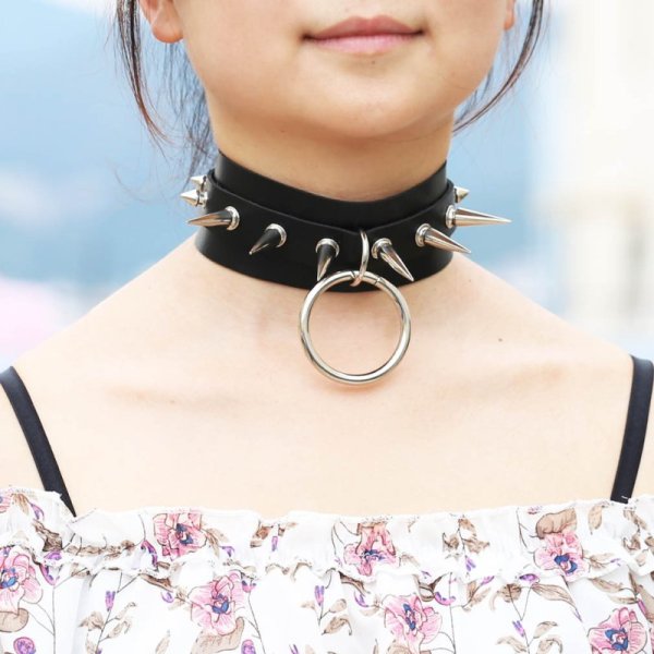 (image for) Double Layer PU Leather Silver Nail Collar