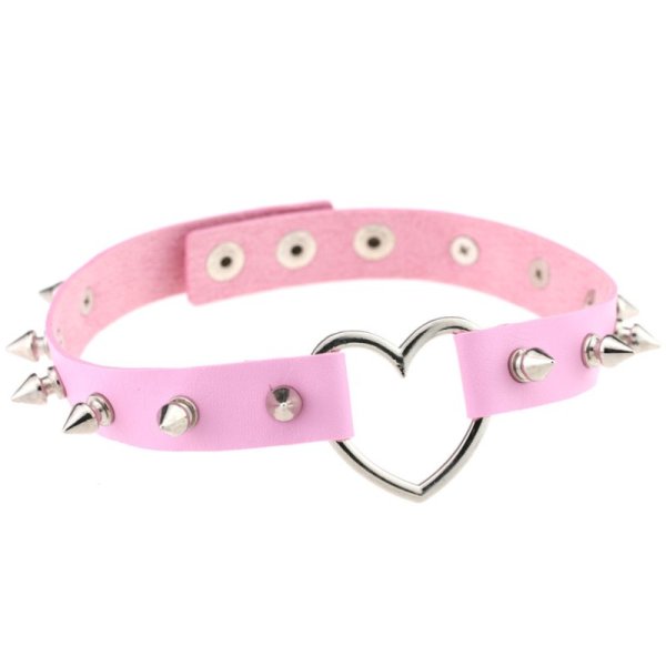 (image for) Sliver Heart Spiked Rivet Leather Collar