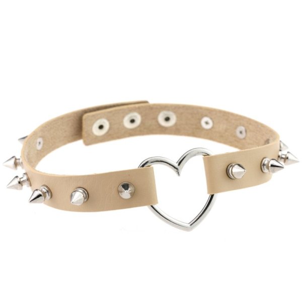 (image for) Sliver Heart Spiked Rivet Leather Collar