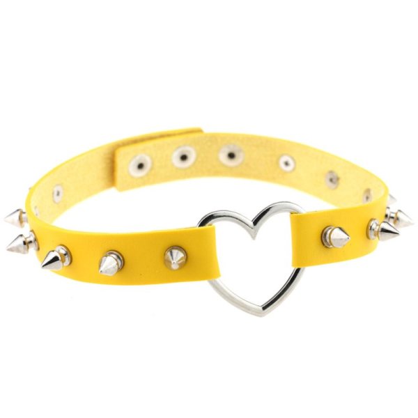 (image for) Sliver Heart Spiked Rivet Leather Collar