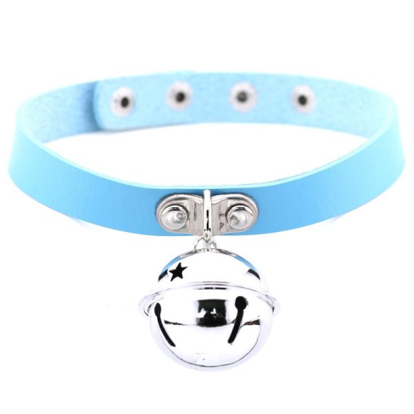 (image for) Leather Silver Bell Pendant Collar