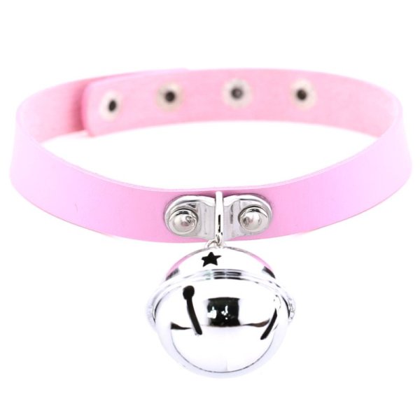 (image for) Leather Silver Bell Pendant Collar