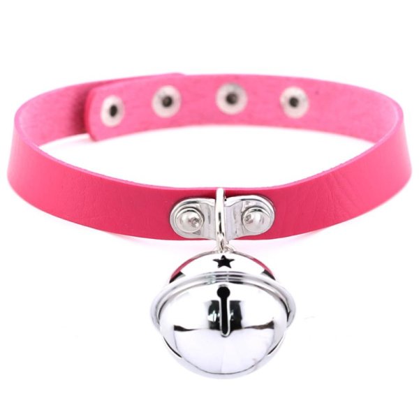 (image for) Leather Silver Bell Pendant Collar