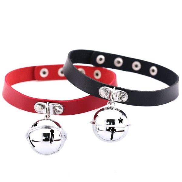 (image for) Leather Silver Bell Pendant Collar