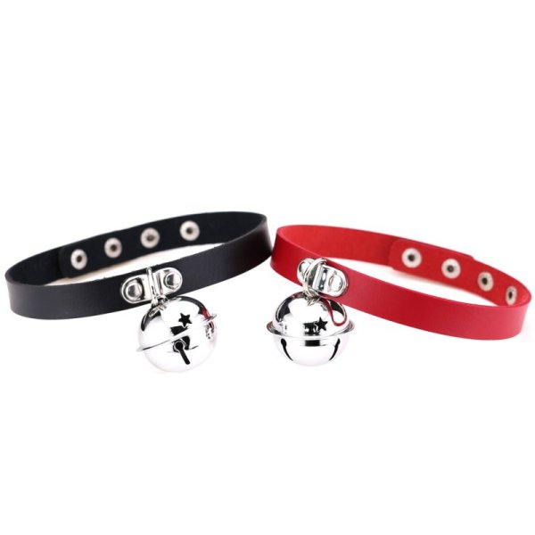 (image for) Leather Silver Bell Pendant Collar