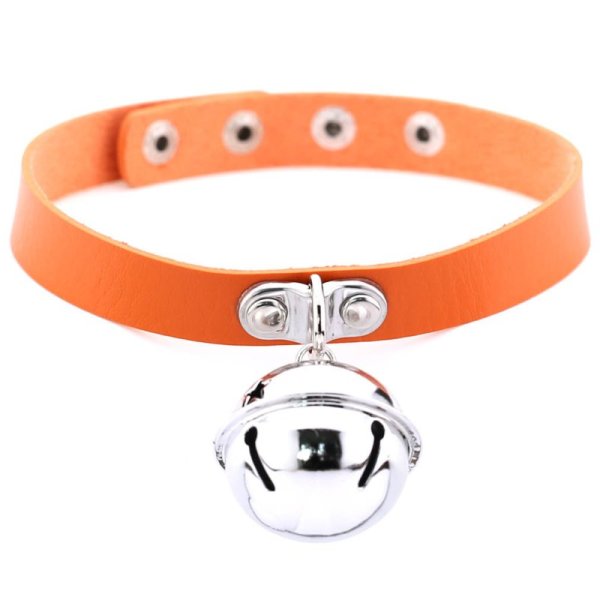 (image for) Leather Silver Bell Pendant Collar