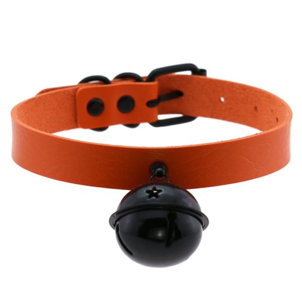 (image for) Leather Black Bell Pendant Collar