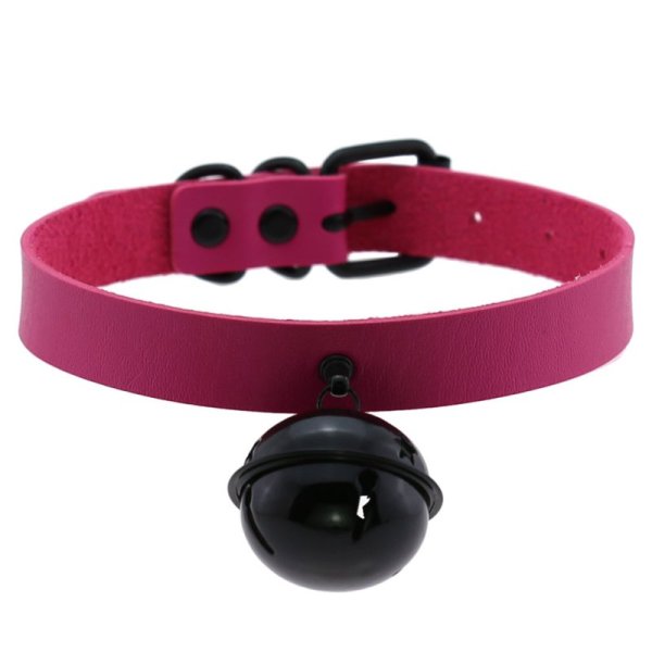 (image for) Leather Black Bell Pendant Collar