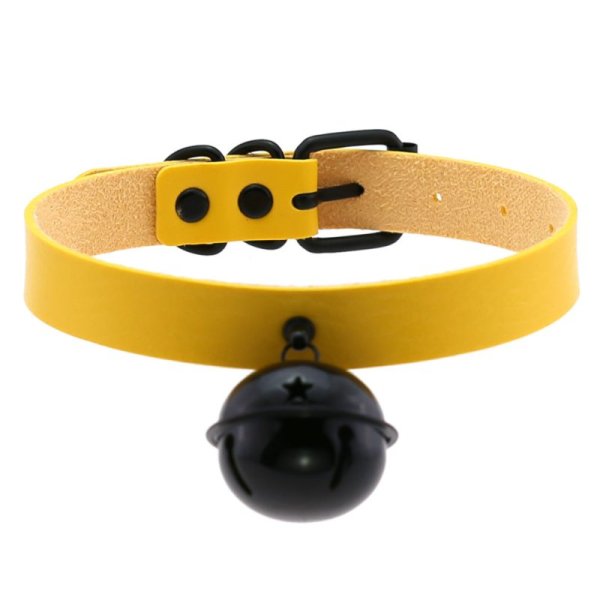 (image for) Leather Black Bell Pendant Collar
