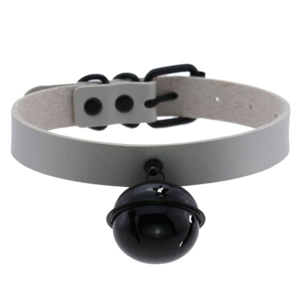 (image for) Leather Black Bell Pendant Collar