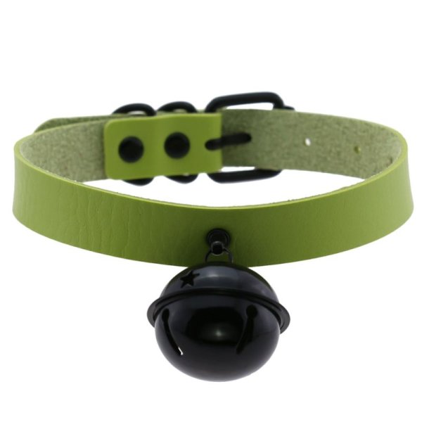 (image for) Leather Black Bell Pendant Collar