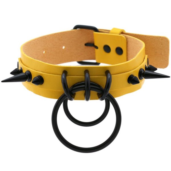 (image for) Black Spiked Drum Nails Double Ring Collar