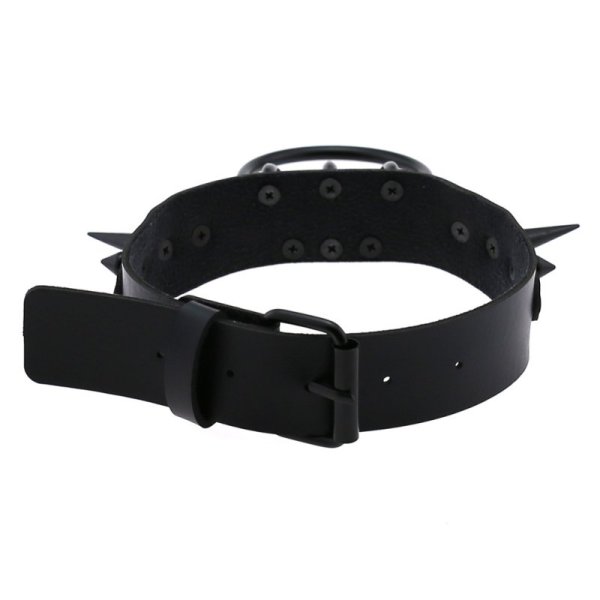 (image for) Black Spiked Drum Nails Double Ring Collar