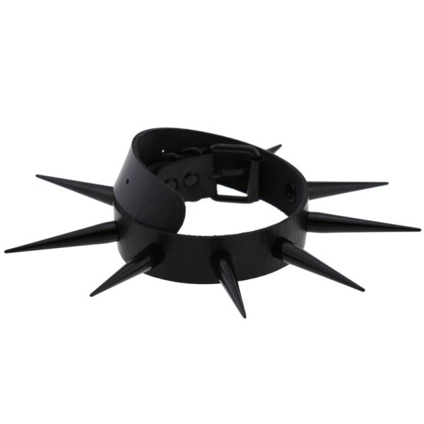 (image for) Extra Long Black Stud PU Leather Collar