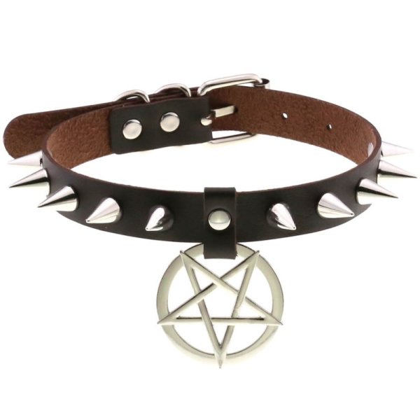 (image for) Rivet Pentagram Pendant Leather Choker