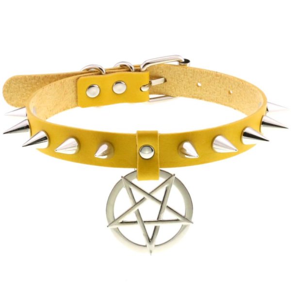 (image for) Rivet Pentagram Pendant Leather Choker