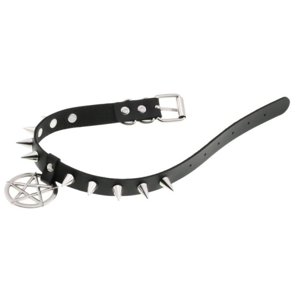(image for) Rivet Pentagram Pendant Leather Choker