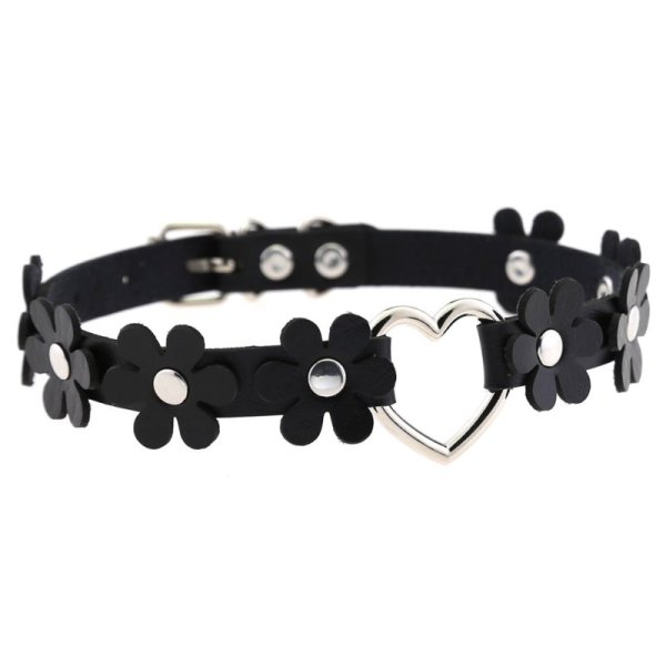 (image for) Flower PU Leather Heart Collar