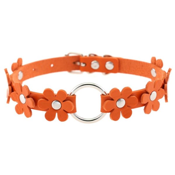 (image for) Flower PU Leather O-Ring Collar